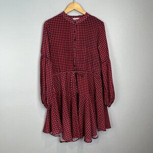 Clarisbelle Red Plaid Check Dress Womens Size Medium Long Sleeve